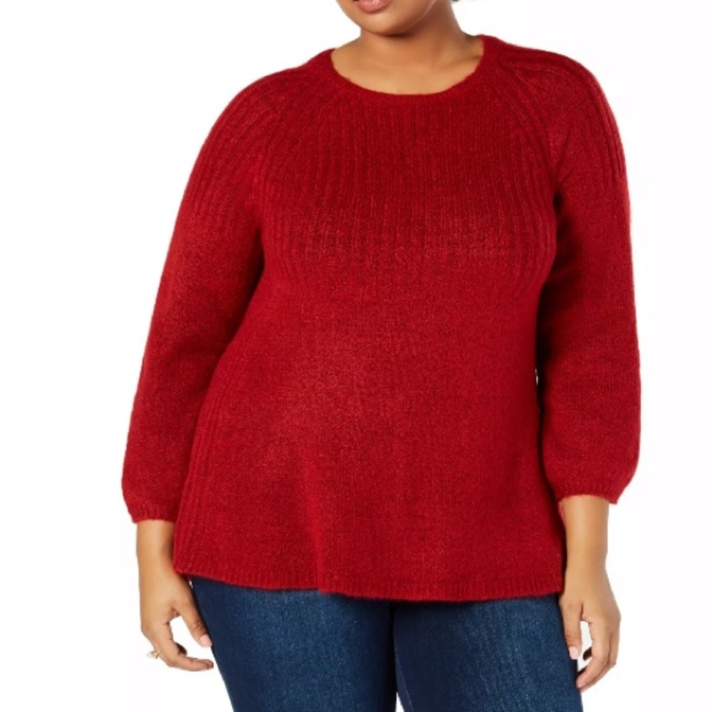 ❤️‍🔥 SALE NWT Red Cozy Pullover Bishop Longe Sleeve Sweater PLUS